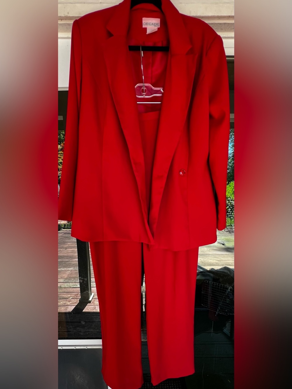 Women's Red Tailored Blazer & Matching Trousers Pantsuit. Size 12P.